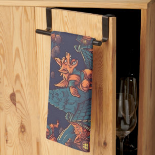 Linge De Cuisine De mignons loups-garous courent autour d'un villag