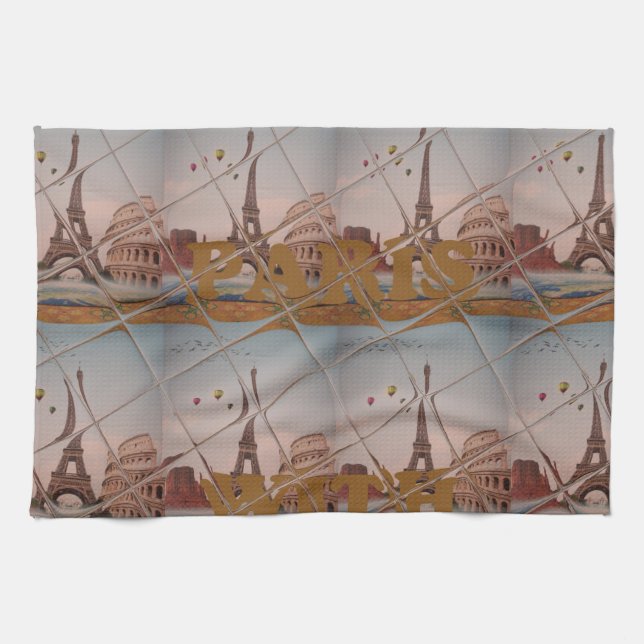 Linge De Cuisine De Paris Avec amour bleu ciel couleurs (Horizontal)