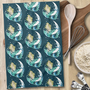 Linge De Cuisine Déco artistique Art Déco Sirène Blonde Croissant d