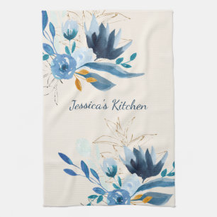 Linge De Cuisine Décor de cuisine personnalisé à motif floral bleu