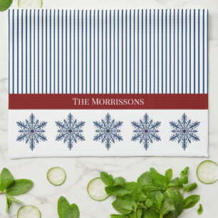 Linge De Cuisine Décor de flocon d'hiver avec rayures et accentuati