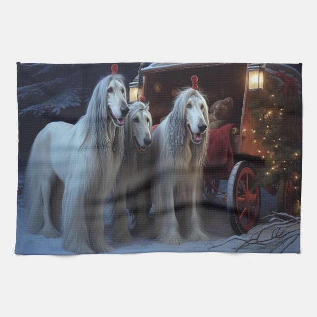 Linge De Cuisine Décor de Noël afghan Hound Snowy (Horizontal)