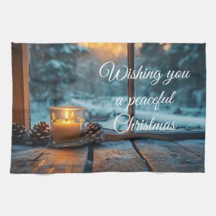 Linge De Cuisine Décor de Noël d'hiver paisible dans la fenêtre