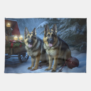 Linge De Cuisine Décor de Noël du berger allemand Snowy Sleigh