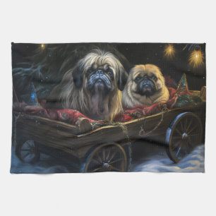 Linge De Cuisine Décor de Noël Pekingese Snowy Sleigh