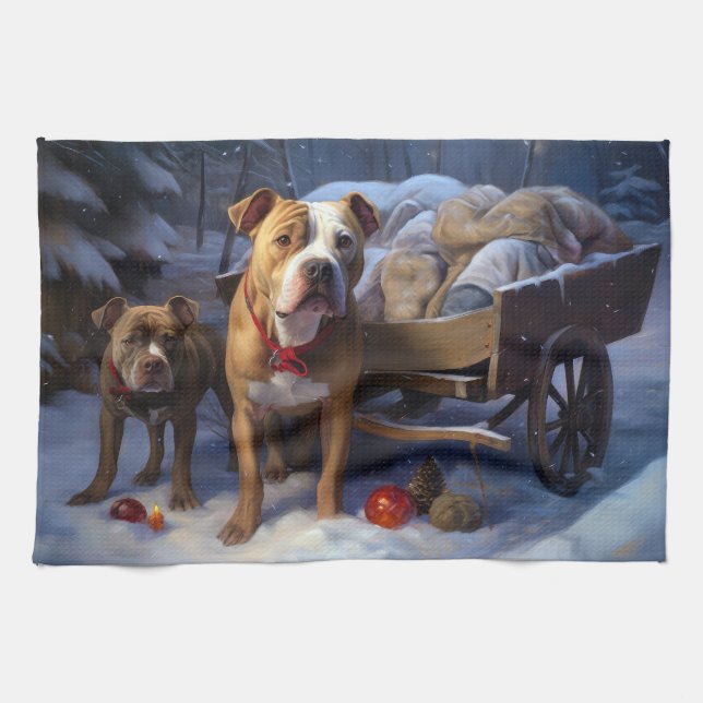 Linge De Cuisine Décor de Noël Pitbull Snowy Sleigh (Horizontal)
