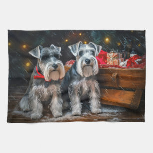 Linge De Cuisine Décor de Noël Schnauzer Snowy Sleigh