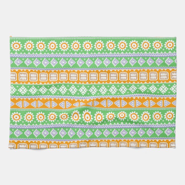 Linge De Cuisine Décor ethnique motif vert orange (Horizontal)