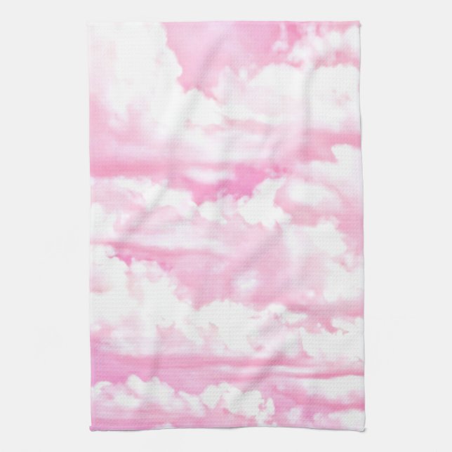 Linge De Cuisine Décor Fuchsia Rose Joyeux Nuages (Vertical)