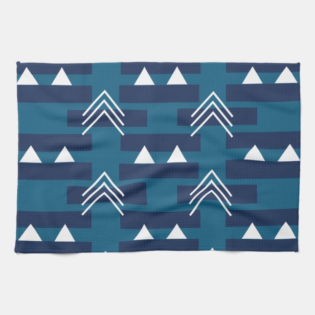 Linge De Cuisine Décor moderne bleu blanc géométrique Motif (Horizontal)