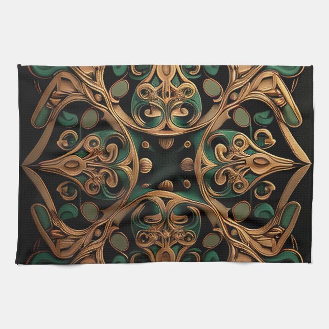 Linge De Cuisine Décoration Motif en bronze vert (Horizontal)