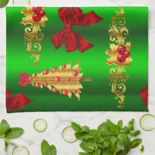 Linge De Cuisine Décorations De Noël Sur Vert