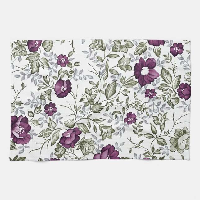 Linge De Cuisine Deep Purple floral (Horizontal)