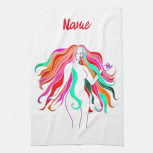 Linge De Cuisine Déesse aux cheveux longs multicolores Thunder_Cove