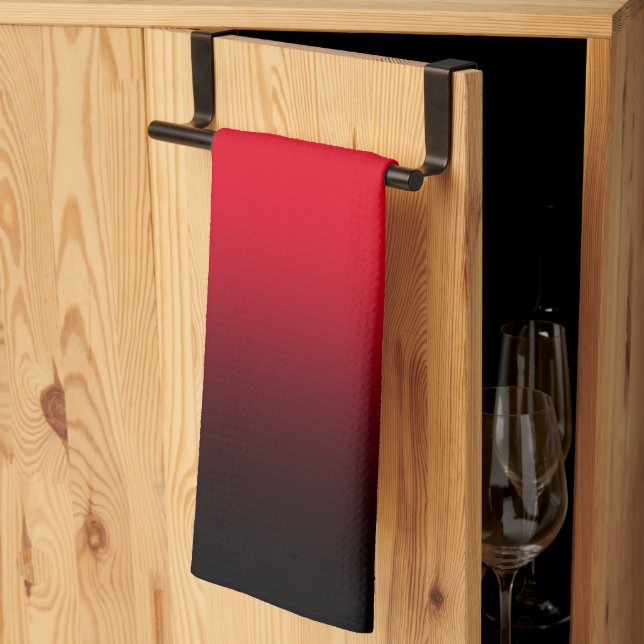 Linge De Cuisine Dégradé Moderne Rouge Écarlate et Noir (Pliage en tiers)