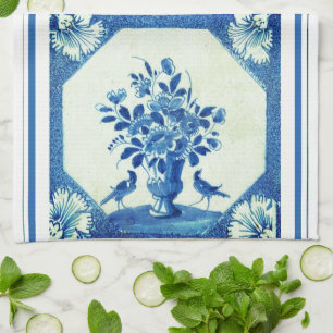Linge De Cuisine Delft Blue Birds floral France Pays Élégance 