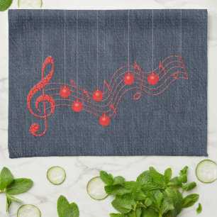 Linge De Cuisine Denim et musique rouge de dentelle
