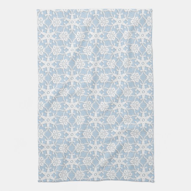 Linge De Cuisine Dentelle antique - blanc et bleu ciel (Vertical)