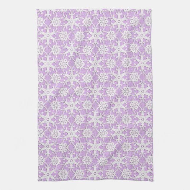 Linge De Cuisine dentelle antique - blanc et lavande (Vertical)