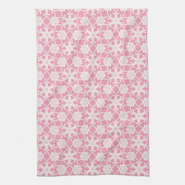 Linge De Cuisine Dentelle antique - blanc et rose rose (Vertical)