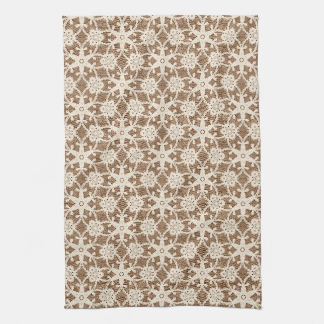 Linge De Cuisine Dentelle antique - crème et marron (Vertical)