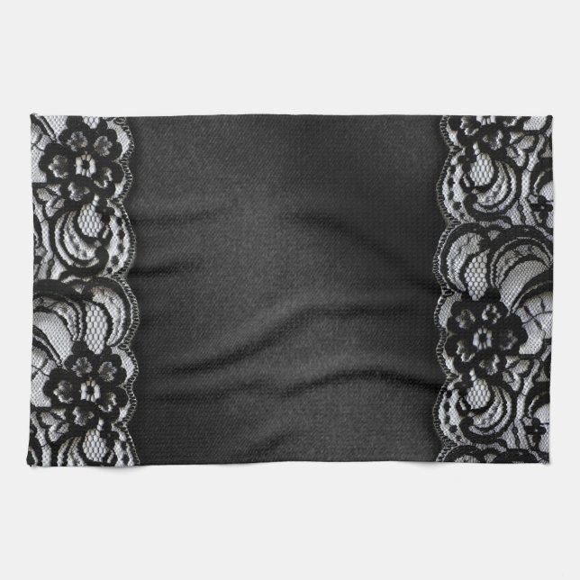 Linge De Cuisine Dentelle et satin noirs (Horizontal)