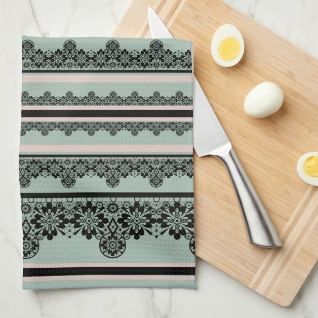 Linge De Cuisine Dentelle noire, oreiller jetable ouvert (Quart Plié)