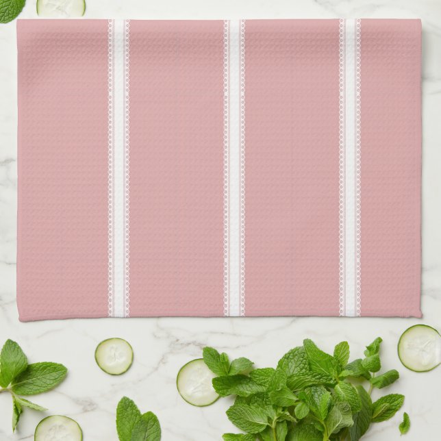 Linge De Cuisine Dentelle Rose Et Blanc Décorées (Plié)