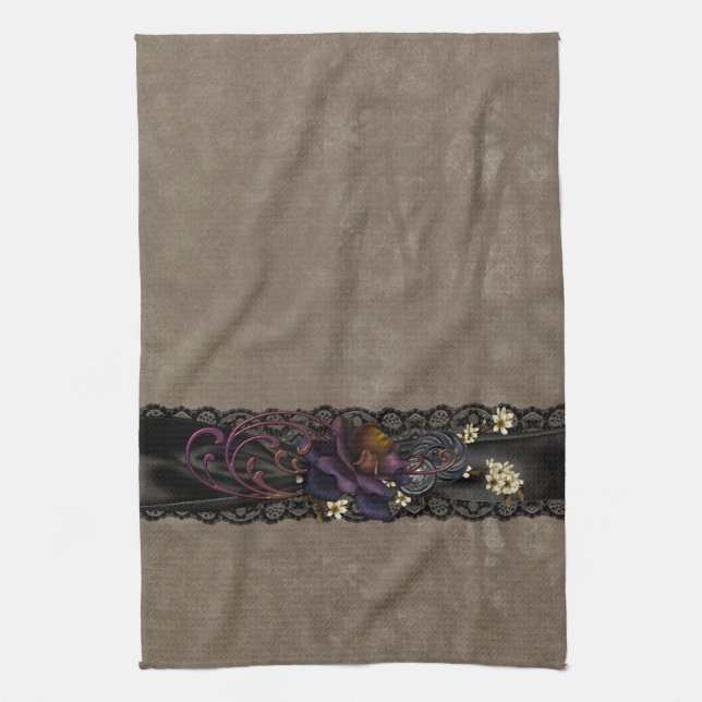 Linge De Cuisine Dentelle rose et noire gothique (Vertical)