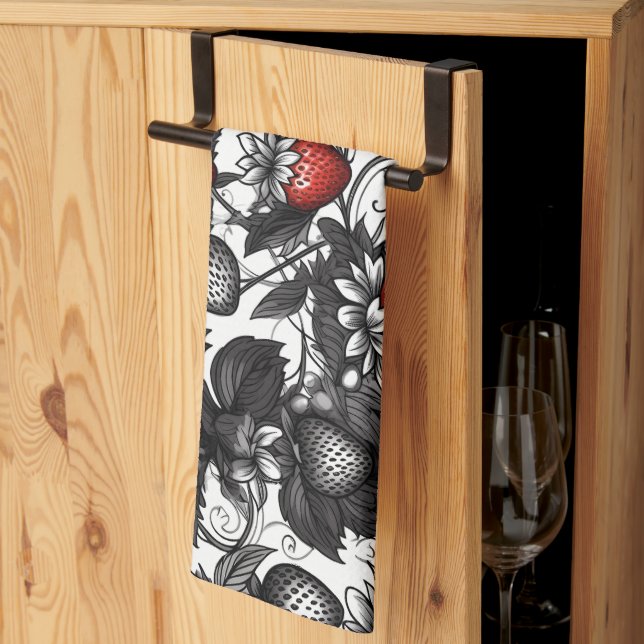 Linge De Cuisine Des fraises noires, blanches et rouges partout (Pliage en tiers)