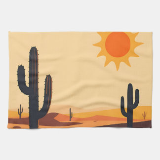 Linge De Cuisine Desert Cactus Sunset Silhouette 