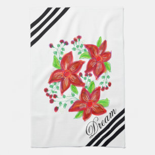 Linge De Cuisine Design à fleurs rouges