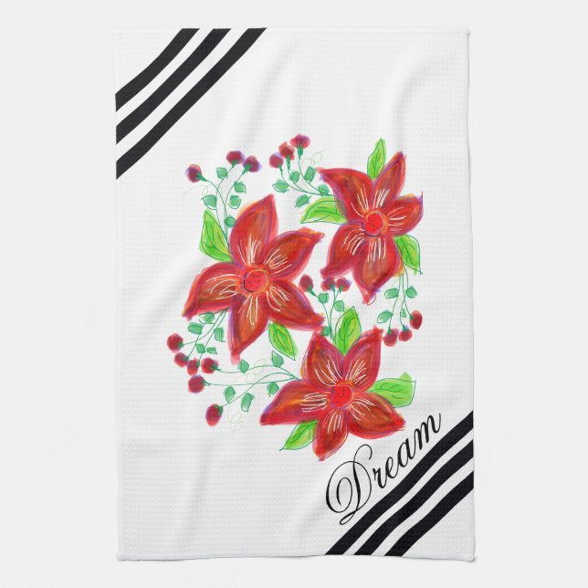 Linge De Cuisine Design à fleurs rouges (Vertical)