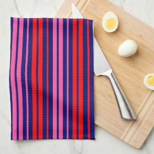 Linge De Cuisine Design à rayures verticales bleu marine rouge rose