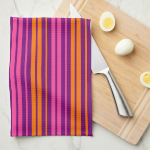 Linge De Cuisine Design à rayures verticales rose orange violet