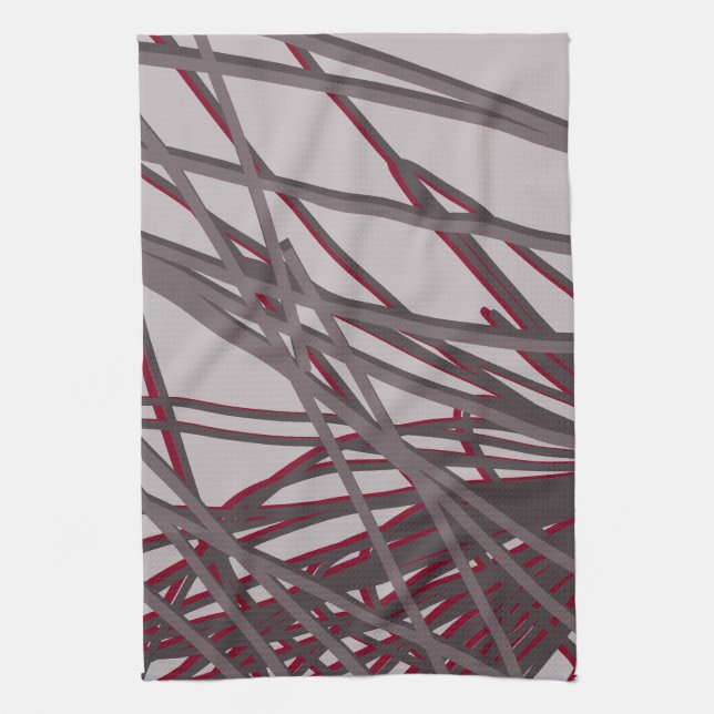Linge De Cuisine Design Abstrait moderne gris et bordeaux (Vertical)