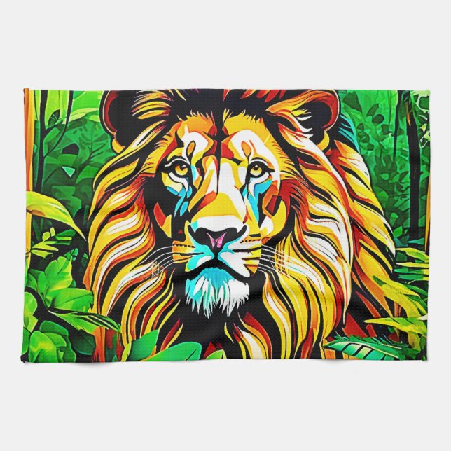 Linge De Cuisine Design d'art pop de Jungle Lion (Horizontal)