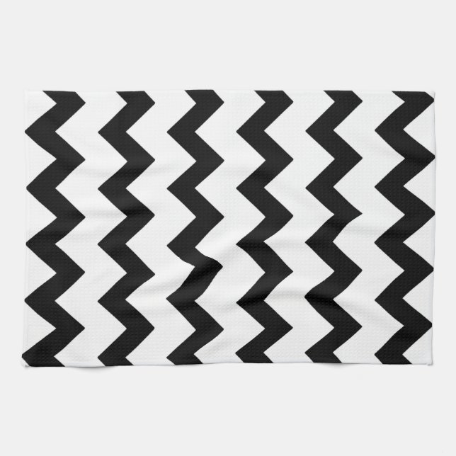 Linge De Cuisine Design de chevron en zigzag noir et blanc (Horizontal)