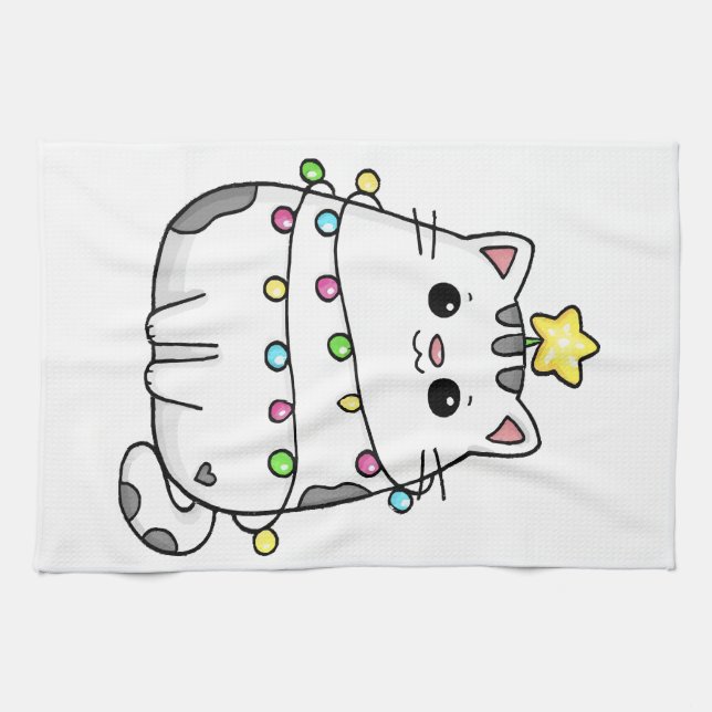 Linge De Cuisine Design de Noël de chat mignon (Horizontal)
