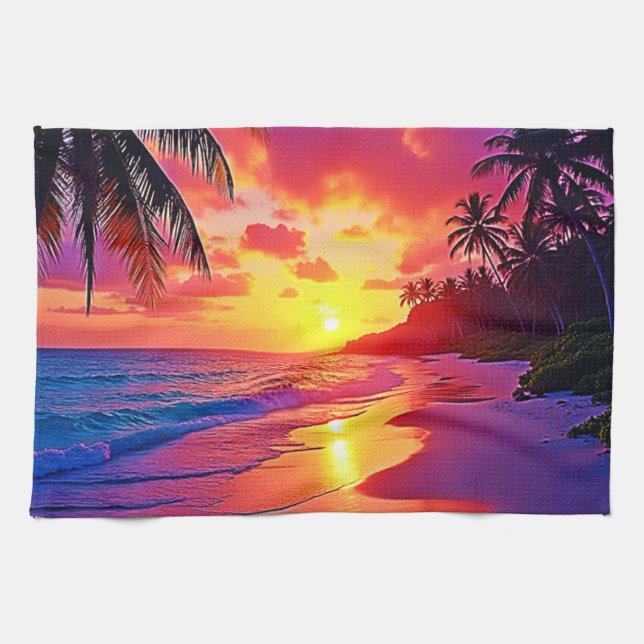 Linge De Cuisine Design de rêve de plage Sunset Vibrant (Horizontal)