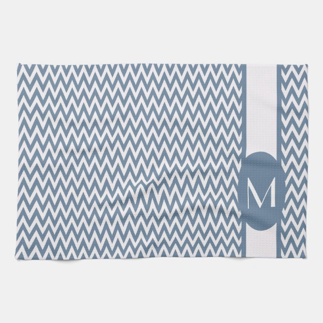Linge De Cuisine Design élégant Chevron gris français avec monogram (Horizontal)
