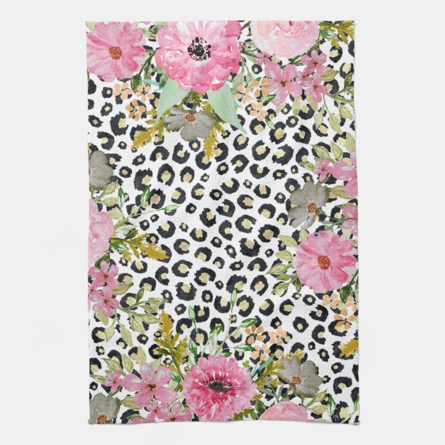 Linge De Cuisine Design Empreinte de léopard et floral élégant (Vertical)