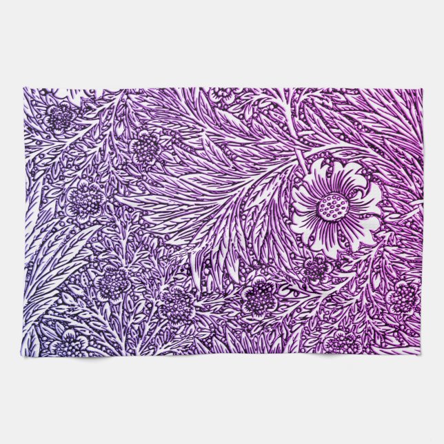 Linge De Cuisine Design floral complexe dans les tons violets et bl (Horizontal)