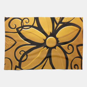 Linge De Cuisine Design floral jaune doré