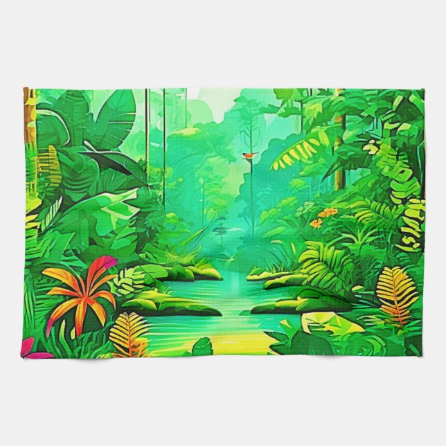Linge De Cuisine Design forestier exotique (Horizontal)