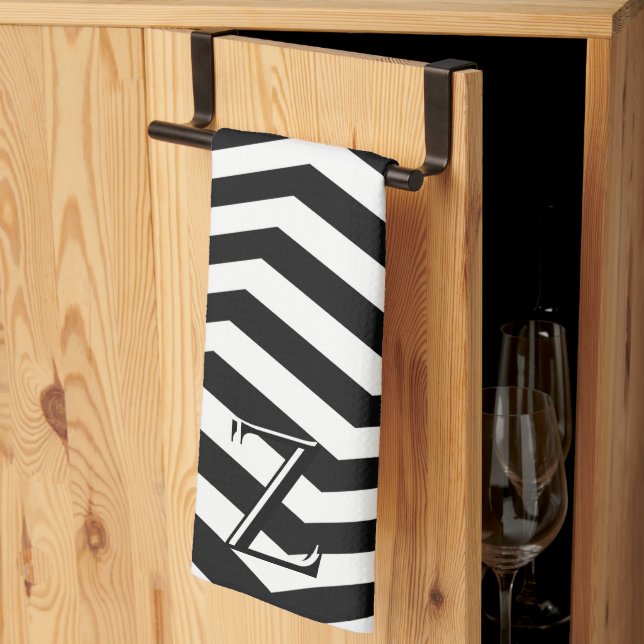 Linge De Cuisine Design moderne noir blanc Motif Chevron initial (Pliage en tiers)