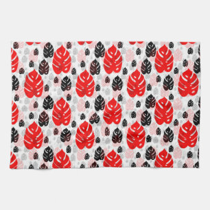 Linge De Cuisine Design Motif d'illustration de feuille noire rouge