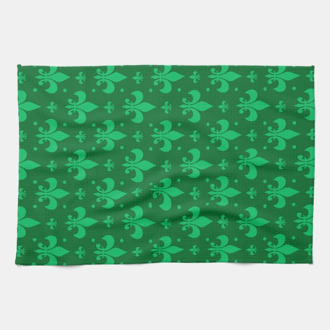 Linge De Cuisine Design Motif Fleur de lis vert (Horizontal)