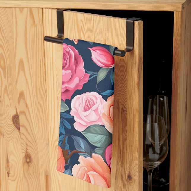 Linge De Cuisine Design Motif Rose rouge rose orange (Pliage en tiers)