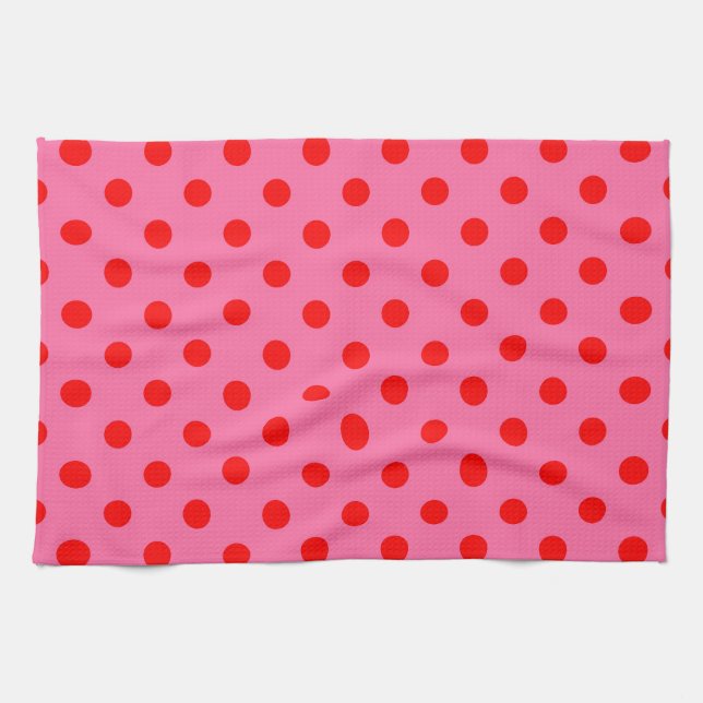 Linge De Cuisine Design Pois rouge sur rose (Horizontal)
